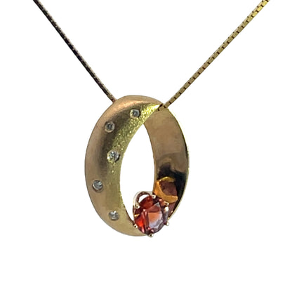 Modern 14KY gold Montana padparadscha sapphire with diamond pendant