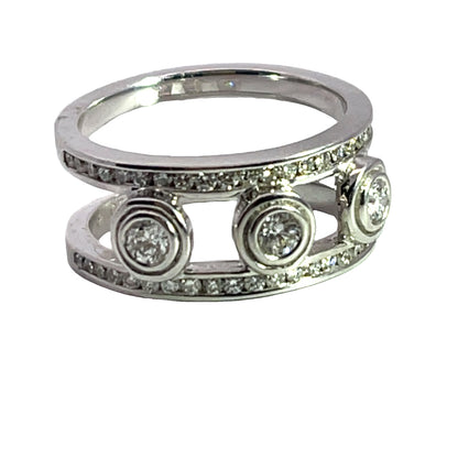 Modern 18K white gold and diamond 2 band ring