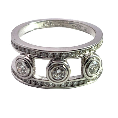Modern 18K white gold and diamond 2 band ring