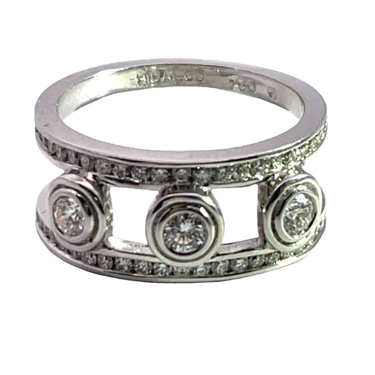 Modern 18K white gold and diamond 2 band ring