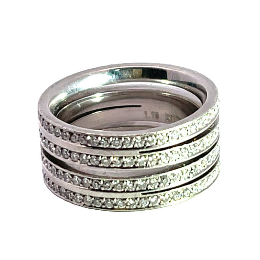 Modern platinum diamond 4 band ring