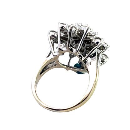 Modern 14K white gold and diamond sunburst ring