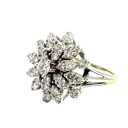 Modern 14K white gold and diamond sunburst ring