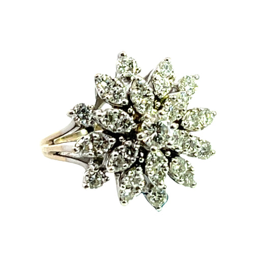 Modern 14K white gold and diamond sunburst ring