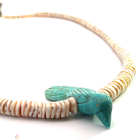 Native Amercian Turquoise and carved shell heishi necklace
