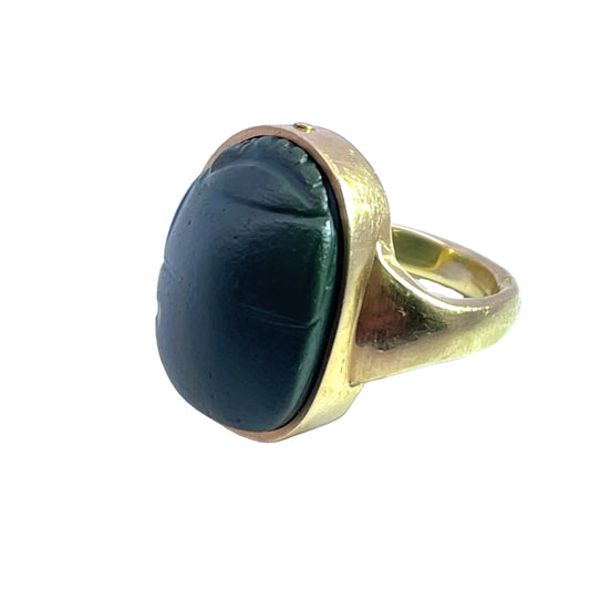 Ancient jasper Scarab set in modern 18KY gold ring
