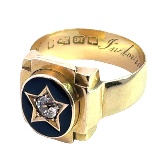 Victorian 18KY gold, diamond and onyx 'Mourning' ring