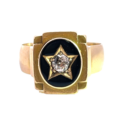 Victorian 18KY gold, diamond and enamel 'Mourning' ring