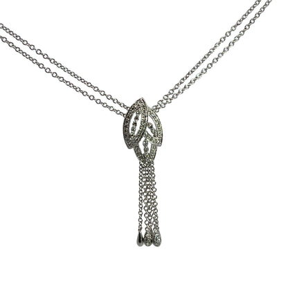 Modern 14K white gold and diamond tassel necklace