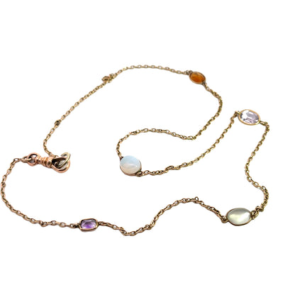 Victorian 14KY gold watch fob with citrine, moonstone, opal and amethyst chain necklaces