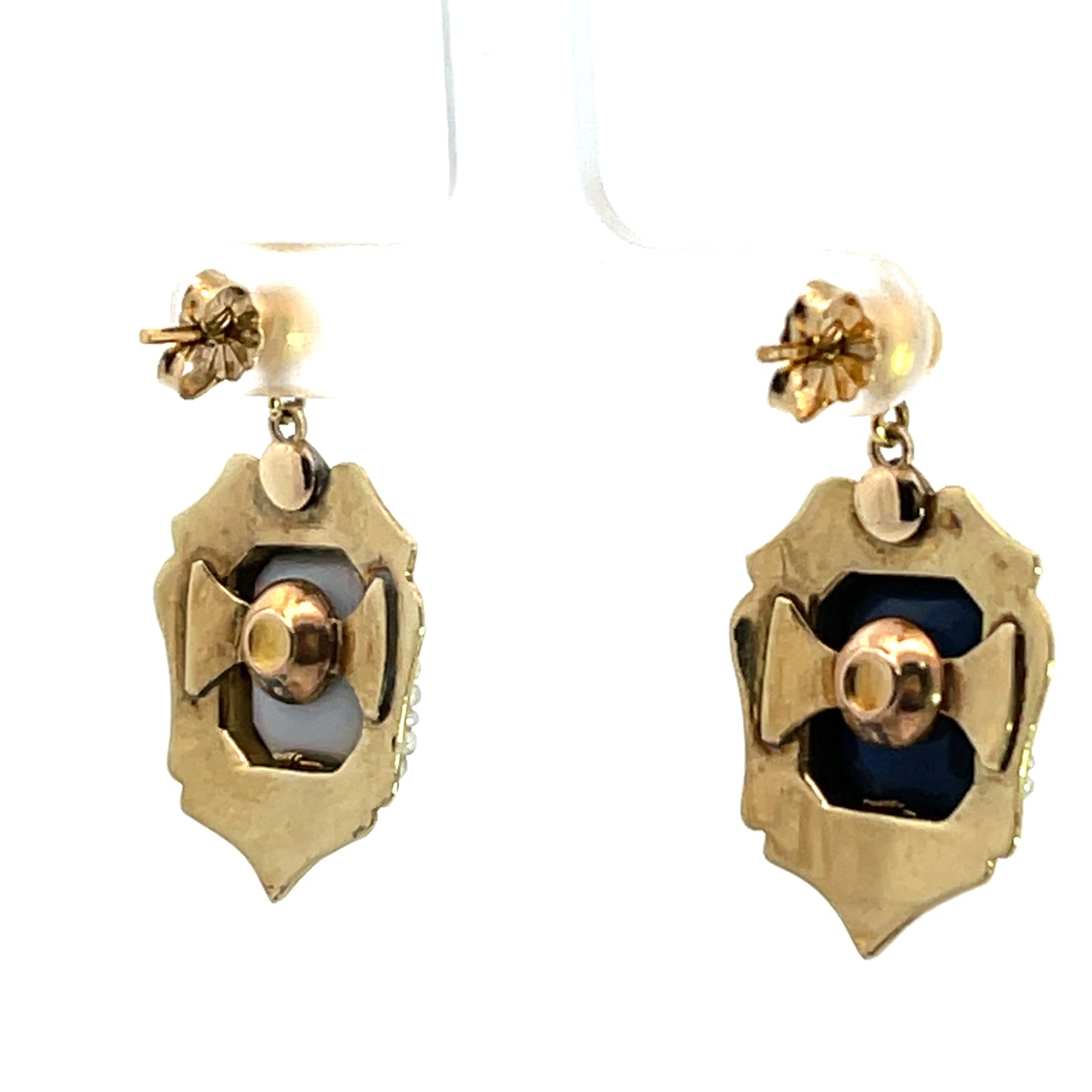 Art Deco 14KY gold, enamel, opal and seed pearl post earrings