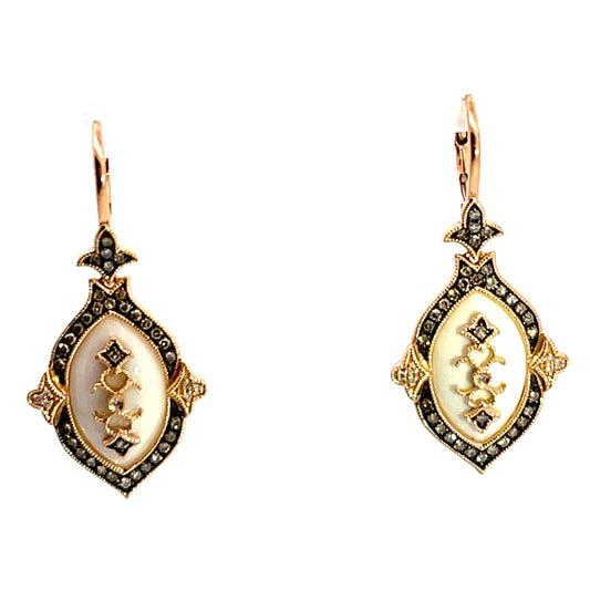 Modern 14KY rose gold, white coral, and diamond drop earrings