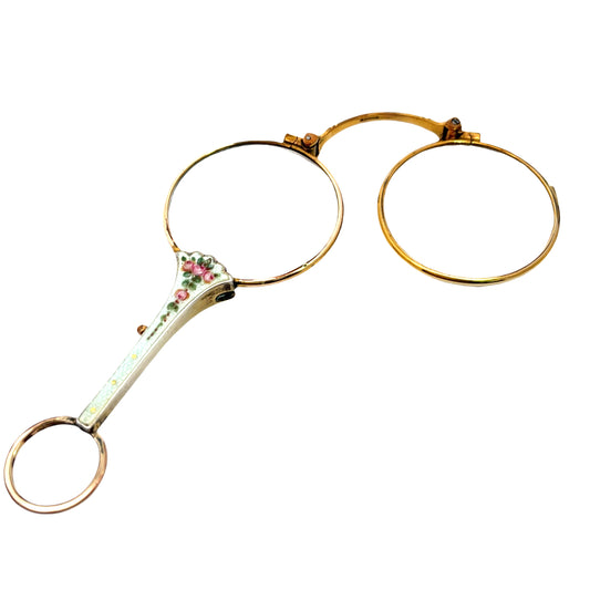 Victorian Bronze and enamel lorgnette magnifiers