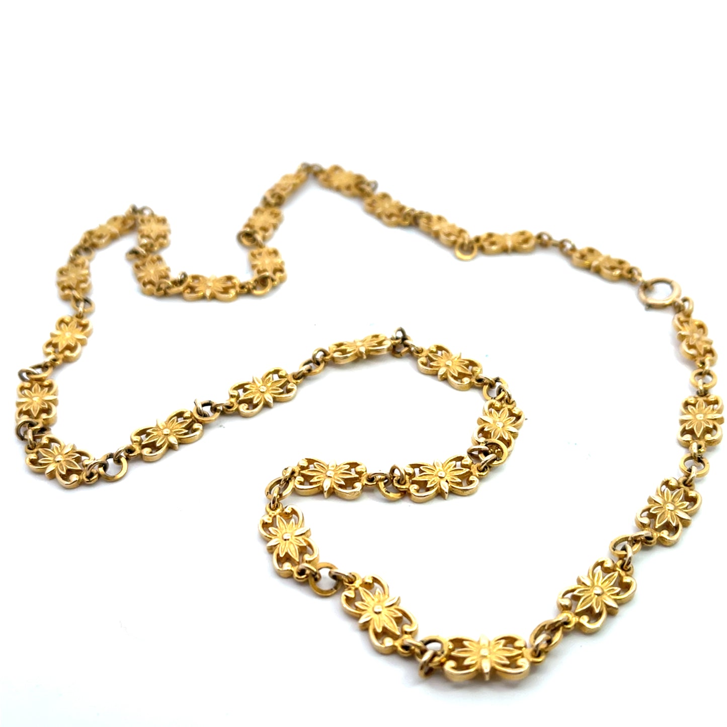 Victorian 14KY gold floral link chain necklace