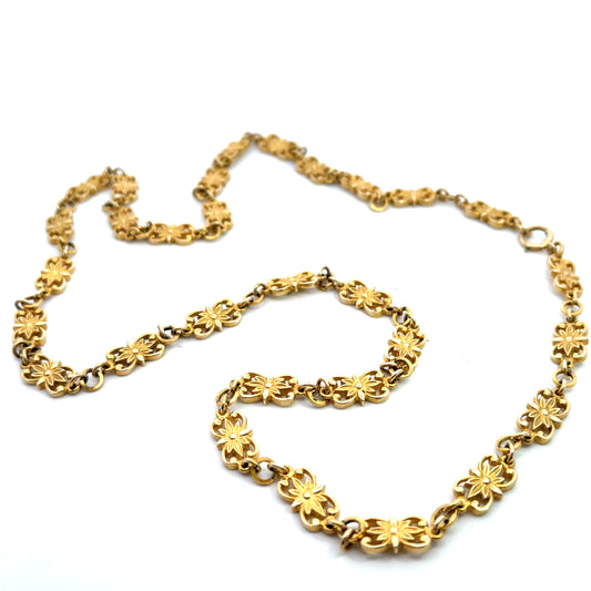 Victorian 14KY gold floral link chain necklace