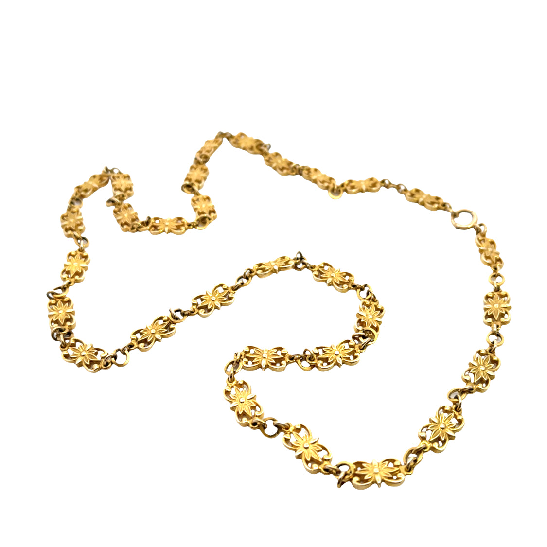 Victorian 14KY gold floral link chain necklace