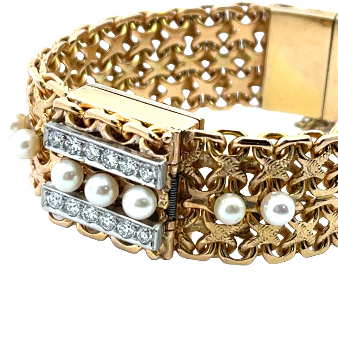 Modern 14KY gold and diamond peek-a-boo bracelet watch