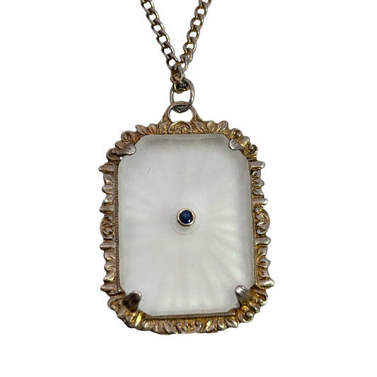 Victorian Sterling silver, camphor glass, and sapphire pendant
