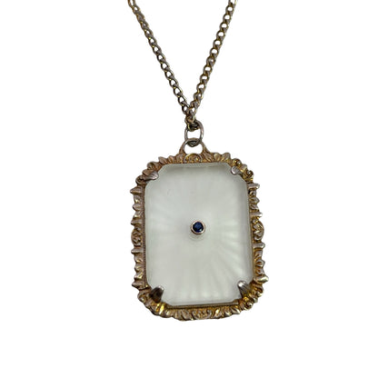 Victorian Sterling silver, camphor glass, and sapphire pendant