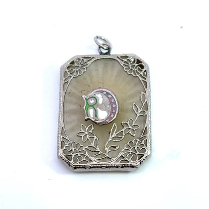 Art Deco Sterling silver, enamel, camphor glass pendant