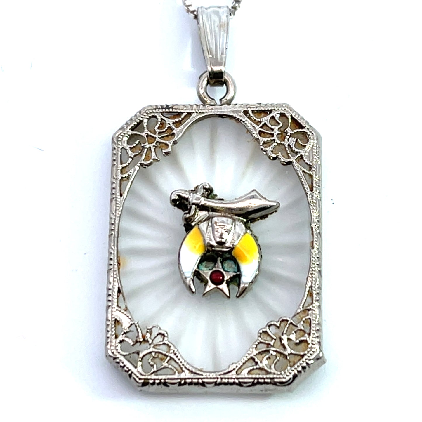 Art Deco Sterling silver, camphor glass, enamel pendant