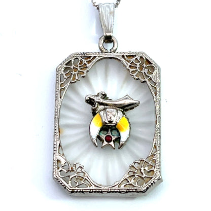 Art Deco Sterling silver, camphor glass, enamel pendant