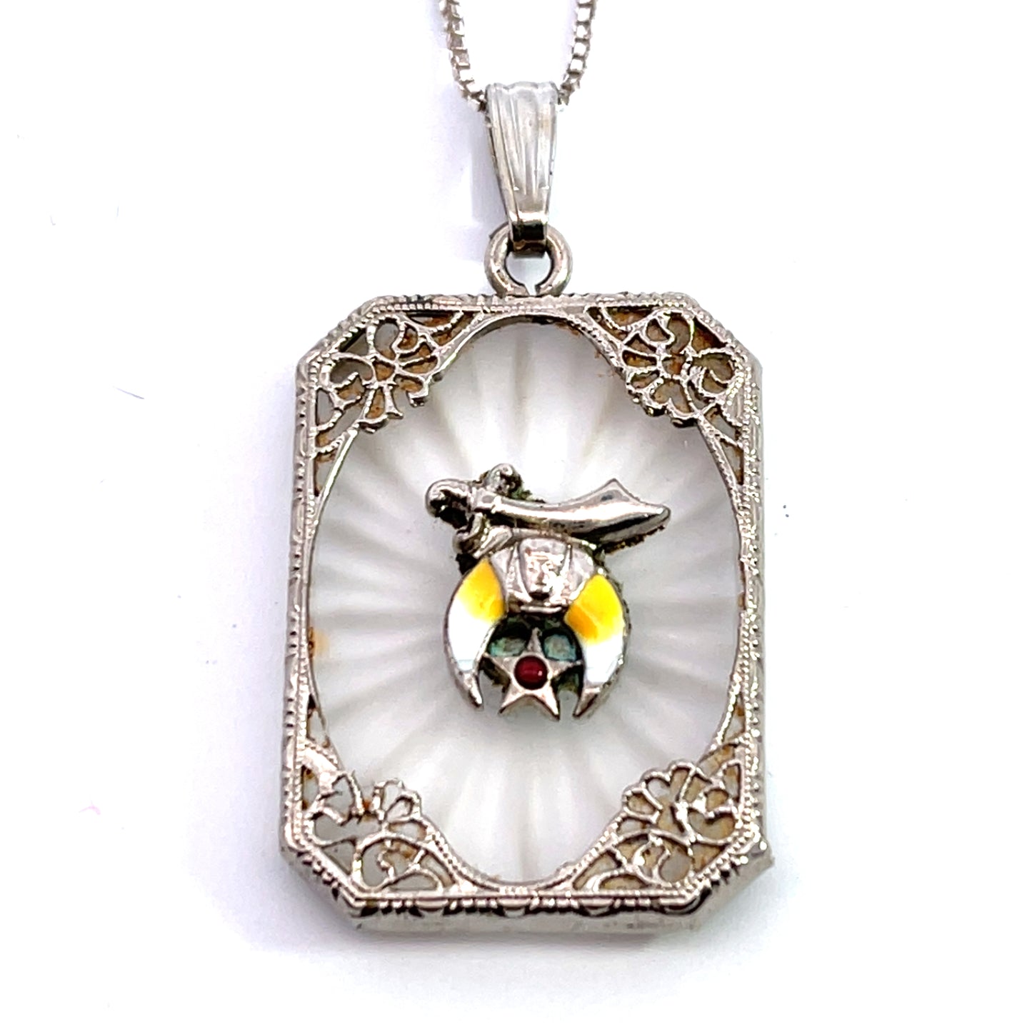 Art Deco Sterling silver, camphor glass, enamel pendant