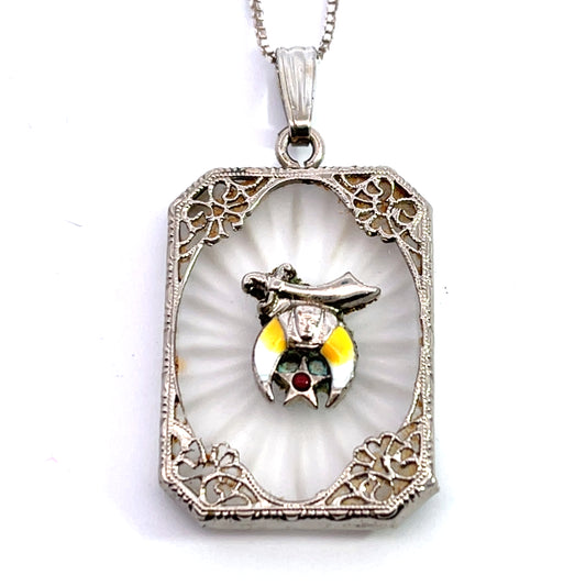 Art Deco Sterling silver, camphor glass, enamel pendant