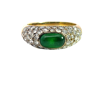 Modern 18KY gold, jadeite and pave diamond ring
