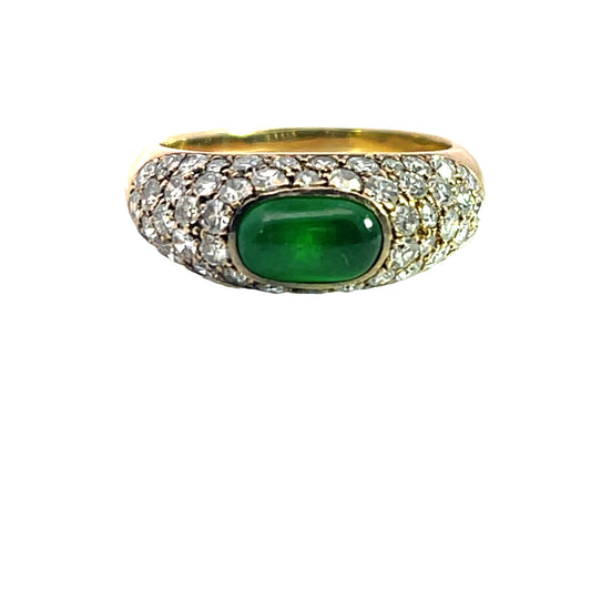 Modern 18KY gold, jadeite and pave diamond ring