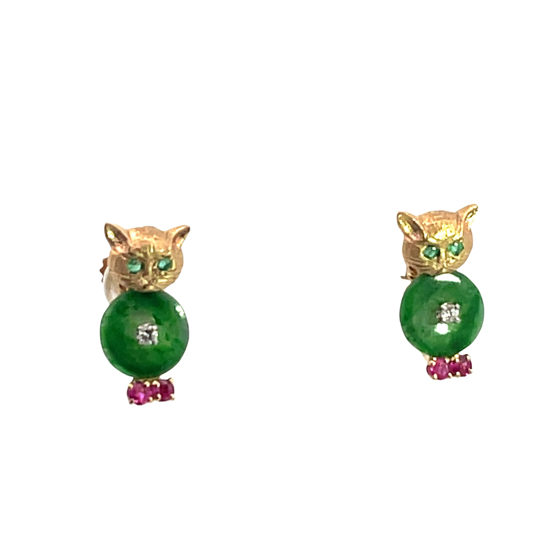 Modern 14KY gold jadeite, ruby, emerald and diamond screwback earrings