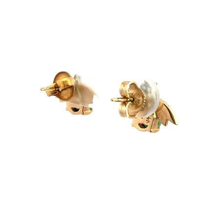Modern 14KY and white gold, diamond and jade bee earrings