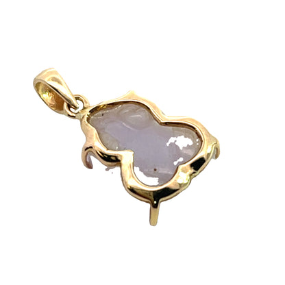 Modern 14KY gold lavender jade carved frog pendant