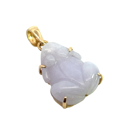 Modern 14KY gold lavender jade carved frog pendant