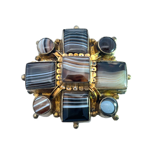 Victorian Gold over Brass banded agate brooch
