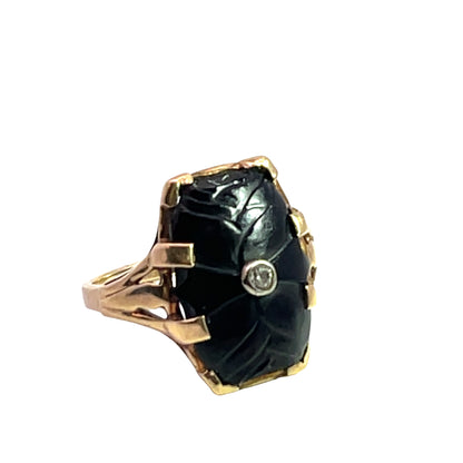 Victorian 10KY gold, jet, and diamond ring