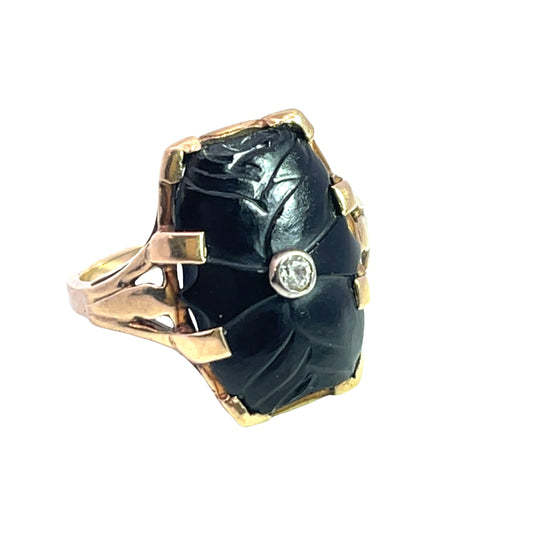 Victorian 10KY gold, jet, and diamond ring