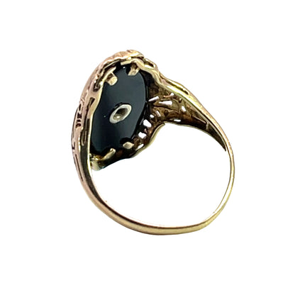 Art Deco 10KY gold, diamond and onyx signet ring