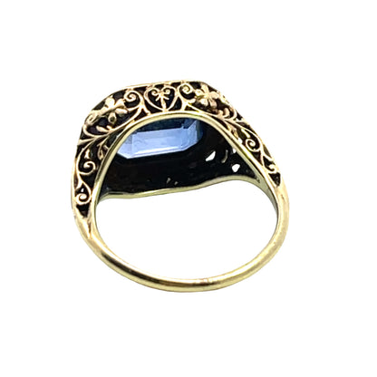 Art Deco 14KY gold and synthetic sapphire ring