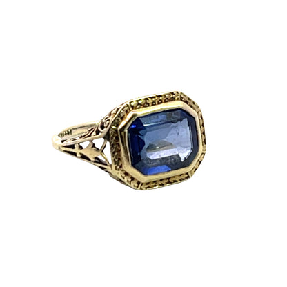 Art Deco 14KY gold and synthetic sapphire ring