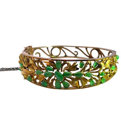 Victorian 14KY gold and jade cabochon filigree clasp bracelet