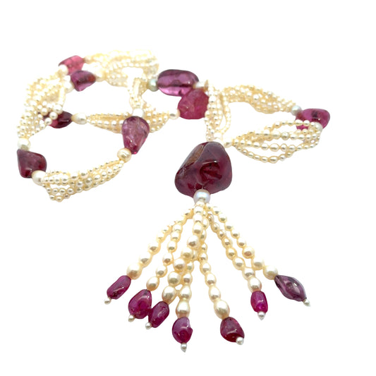Victorian Tourmaline, cultured and natural pearl multistrand necklace