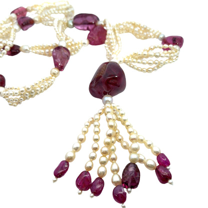 Victorian Tourmaline, cultured and natural pearl multistrand necklace