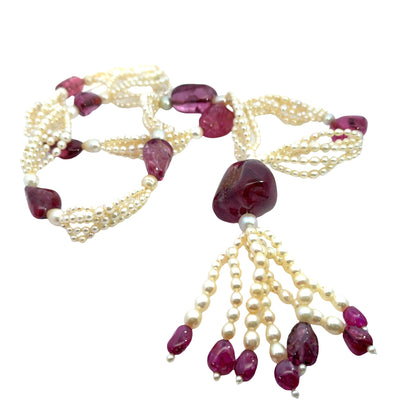 Victorian Tourmaline, cultured and natural pearl multistrand necklace