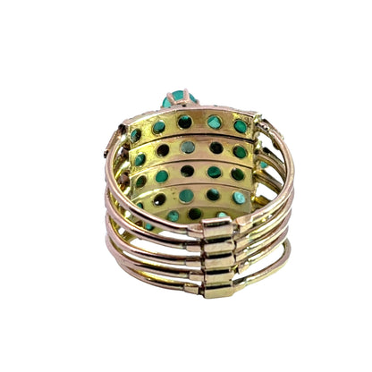 Victorian 14K rose gold, emerald and chrysoprase 'Harem' ring
