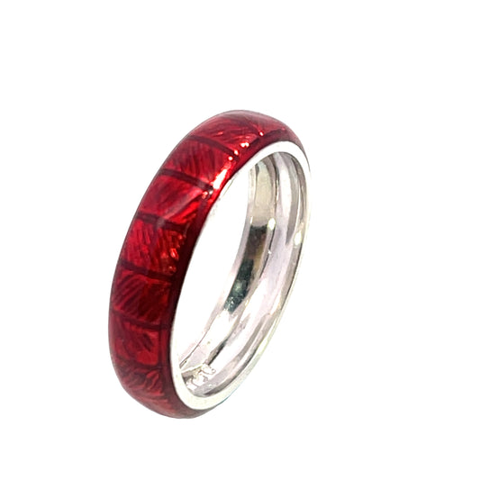 Victorian 18K white gold and red enamel band ring
