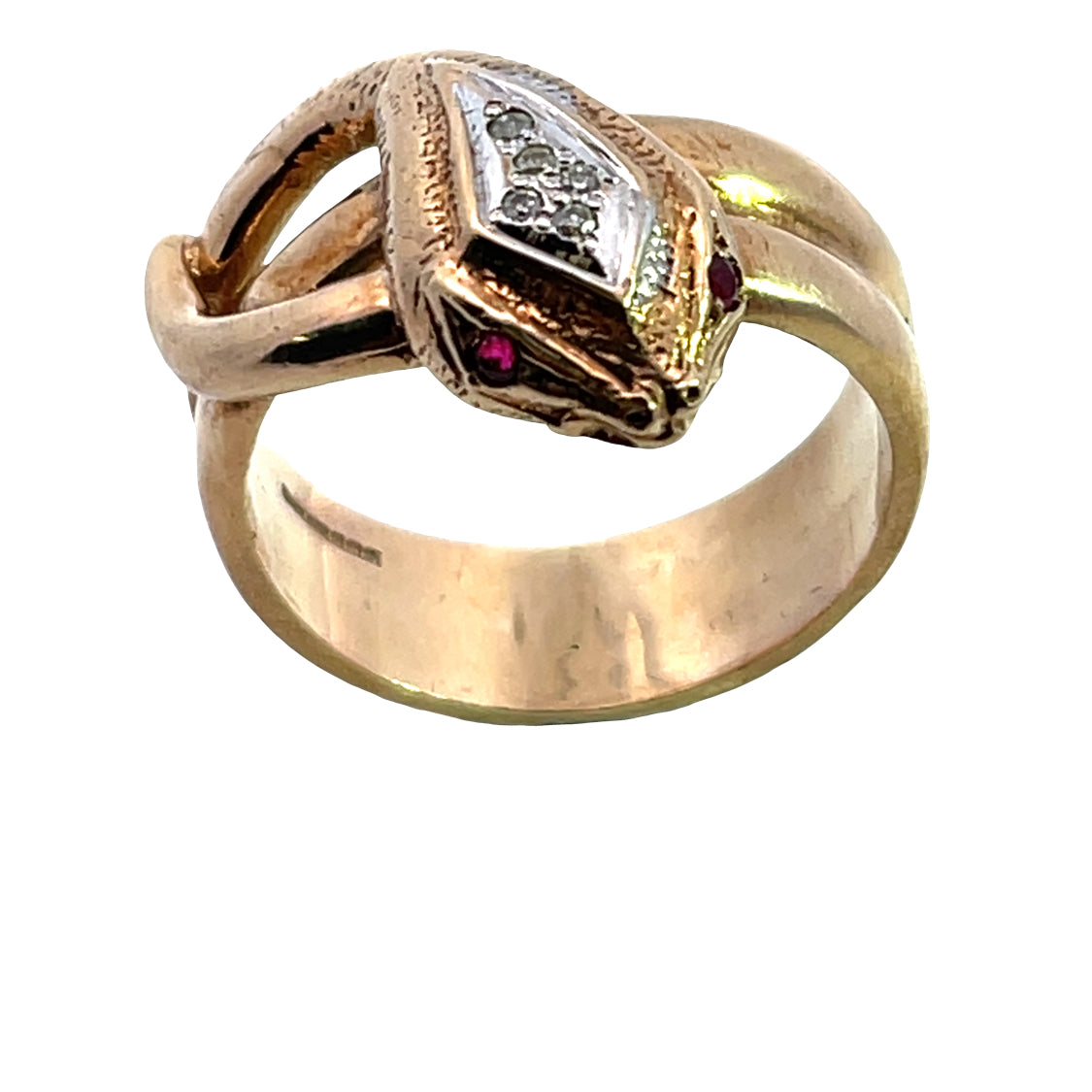 Victorian 9K Yellow and white gold diamond and ruby snake ring