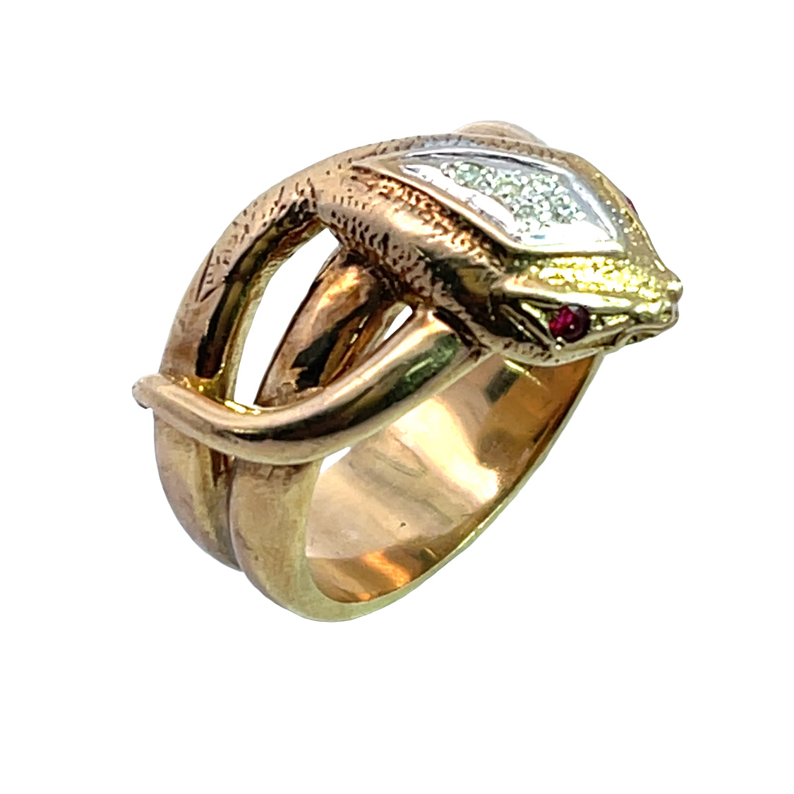 Victorian 9K Yellow and white gold diamond and ruby snake ring