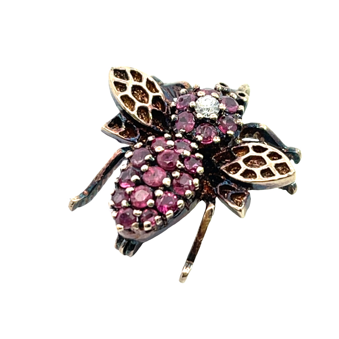 Modern 14KY gold, ruby and diamond bee pendant/brooch