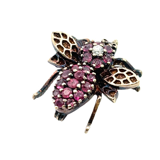 Modern 14KY gold, ruby and diamond bee pendant/brooch